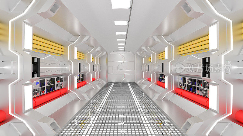 现实宇宙飞船科幻走廊银色