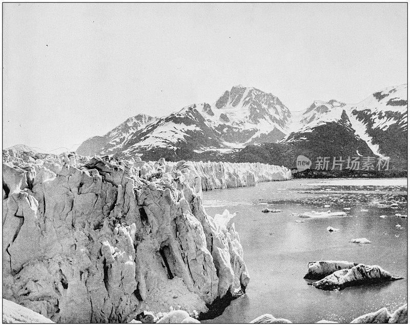 世界著名景点的古老照片:缪尔冰川，阿拉斯加，美国