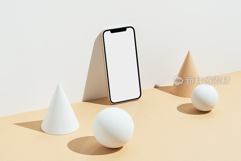 白色空白屏幕智能手机模型，模板与几何对象