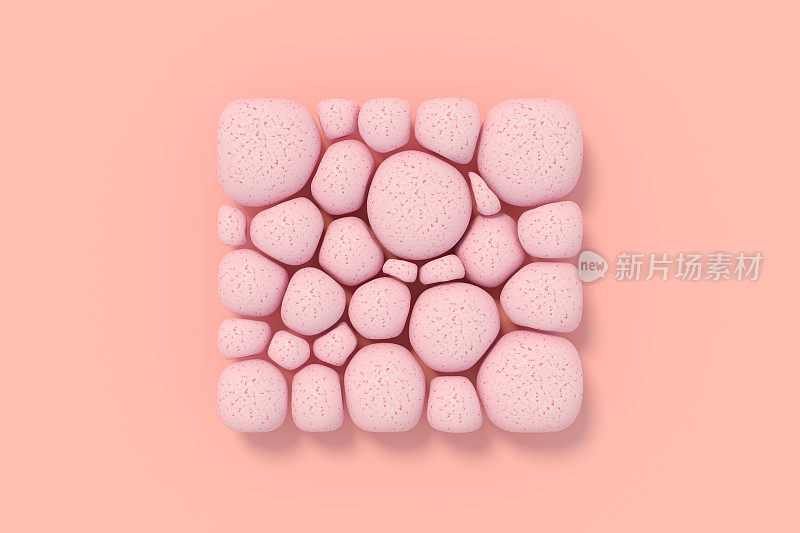 软石球体在方形抽象粉红色背景