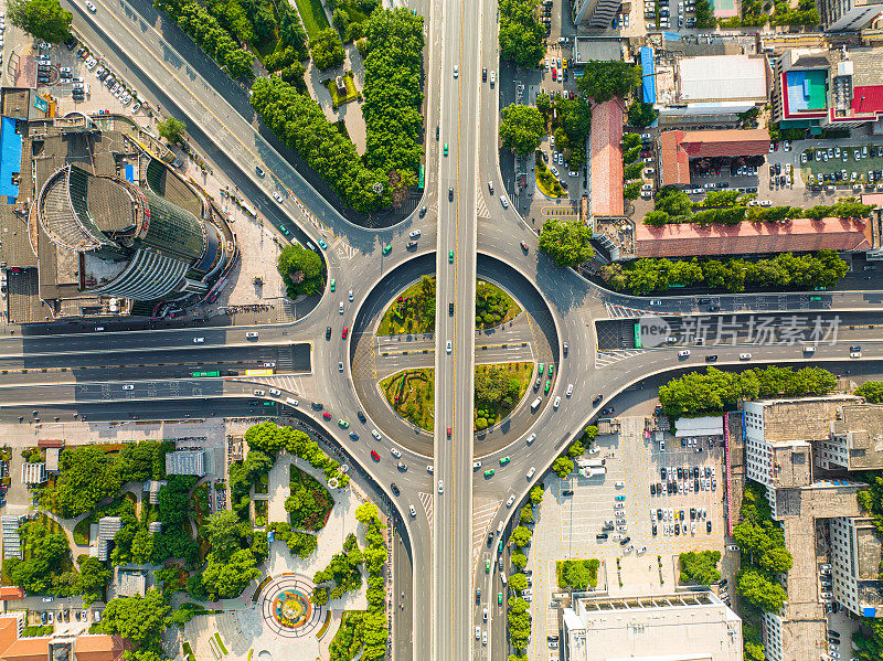 中国郑州市城市环线交通鸟瞰图