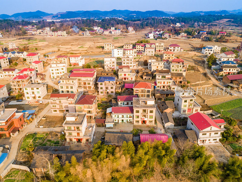 中国湖南农村房屋和建筑的航空摄影