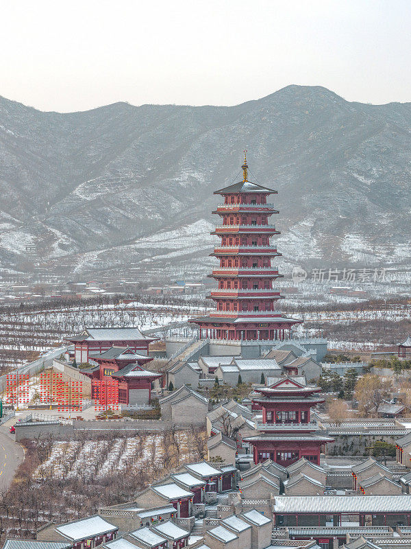 中国河北省石家庄市赞皇县德裕古镇的雪景