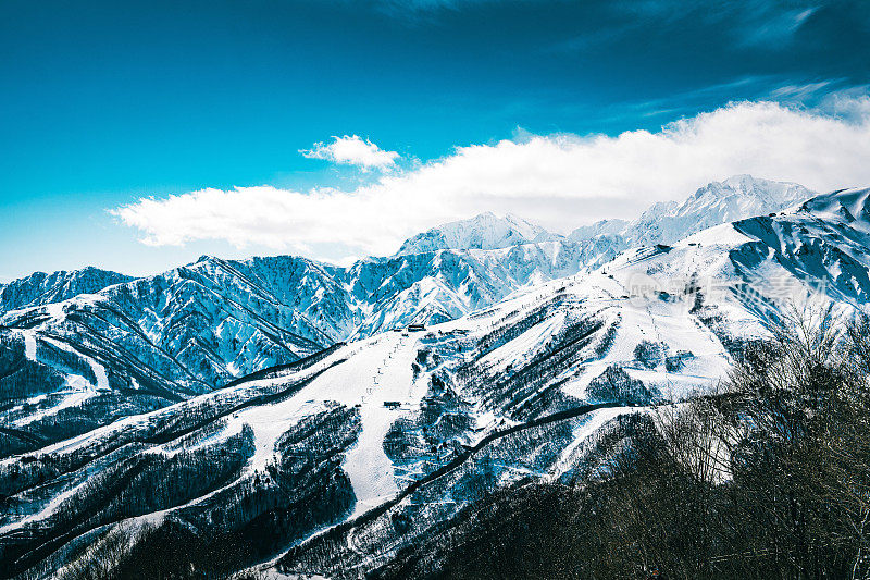 日本白波，白雪皑皑的日本山