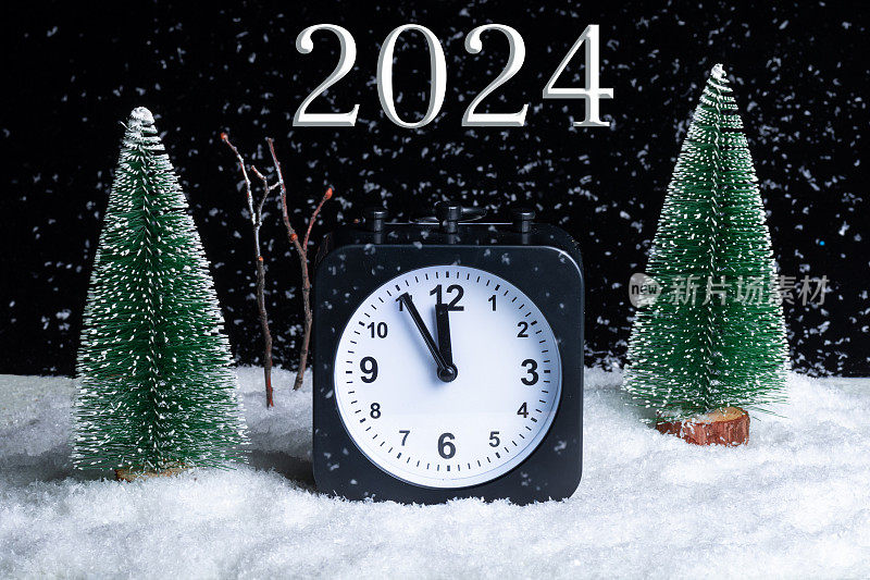 2024年除夕。圣诞夜。冬夜的森林，风雪和闹铃中的雪。冬天的时间。
