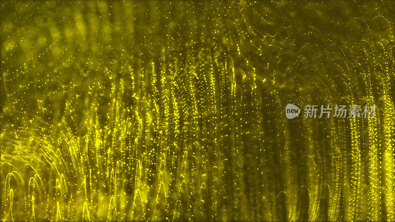 第三渲染。抽象的未来主义霓虹灯背景。黄色的线条，在黑暗中发光。紫外光谱。网络空间。极简动画背景。