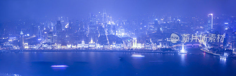 上海外滩夜景广角鸟瞰图