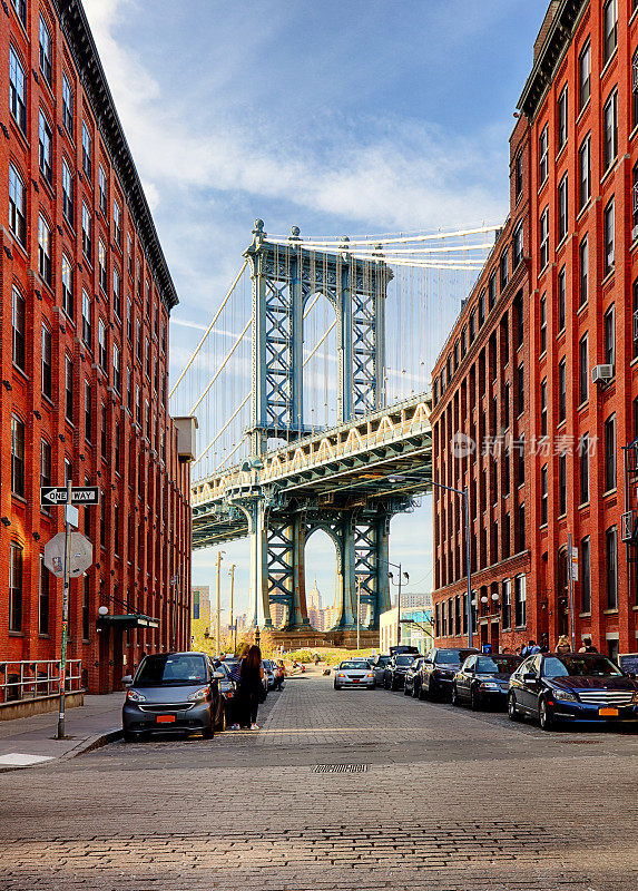 纽约布鲁克林小巷里的曼哈顿桥