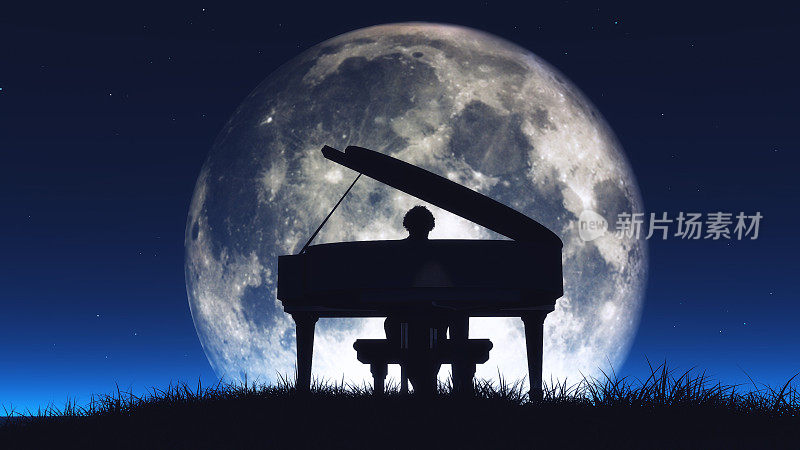 一个男人弹钢琴的剪影