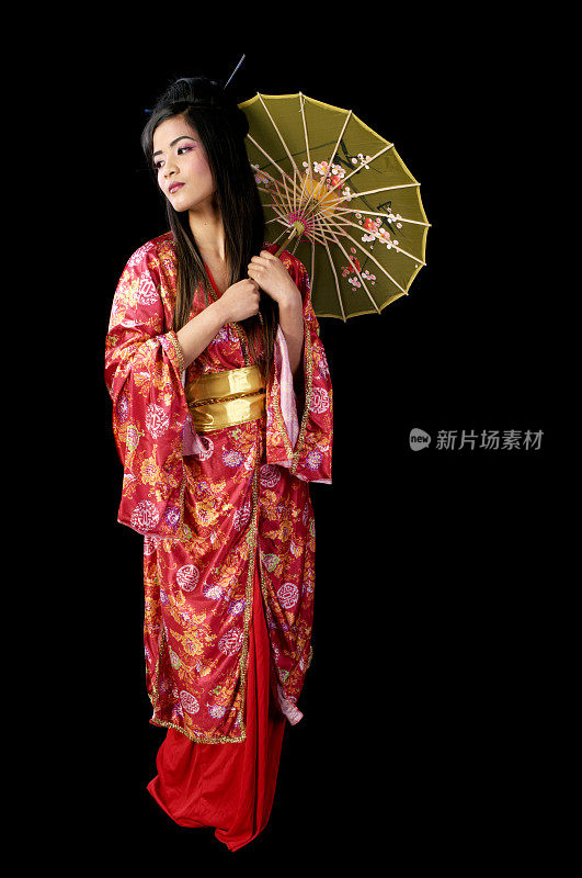 全长日本风格的现代艺妓肖像。