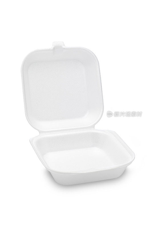 白色背景上空的白色泡沫食品托盘。