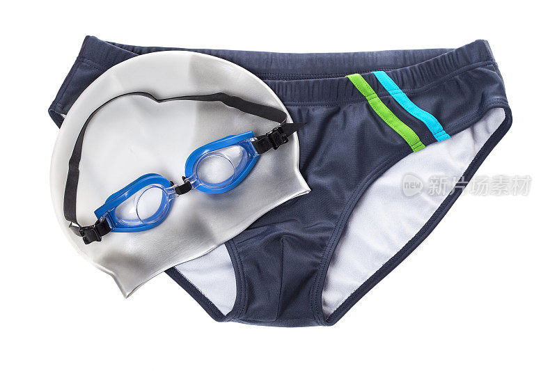 男士泳裤，帽子和眼镜