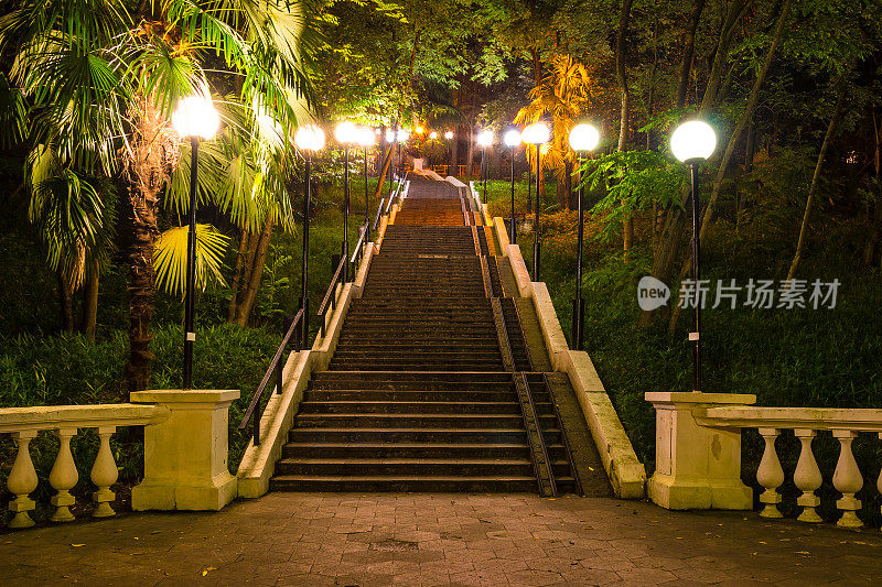 索契Tonnelnaya街楼梯的夜景