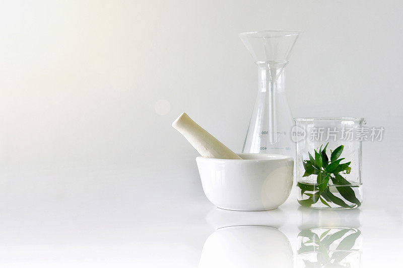 天然有机植物和科学玻璃器皿，替代草药，天然护肤美容产品