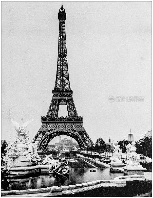 世界著名景点的古董照片:埃菲尔铁塔，巴黎，法国