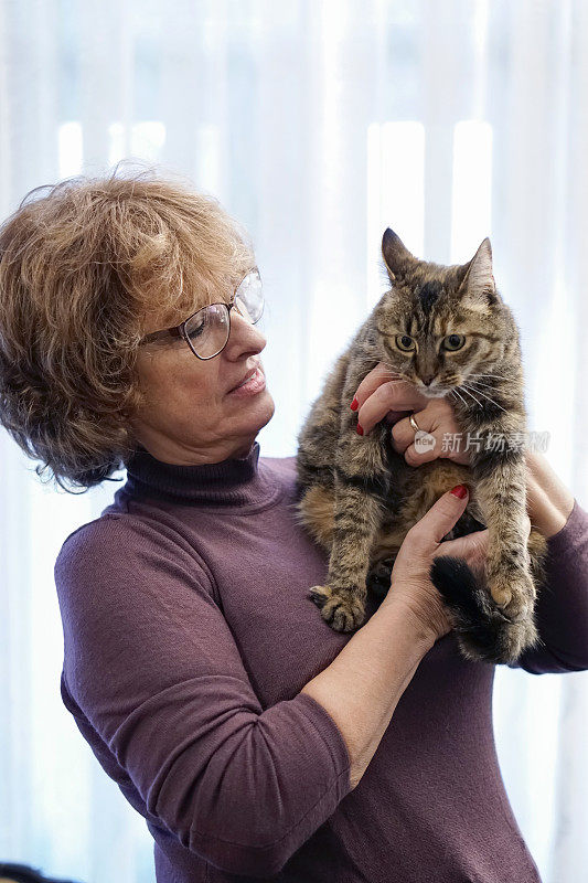 家里有猫的年长妇女