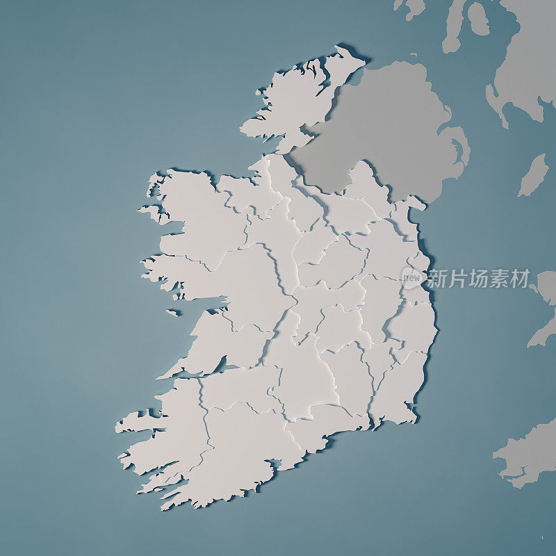 爱尔兰国家地图行政区划3D渲染