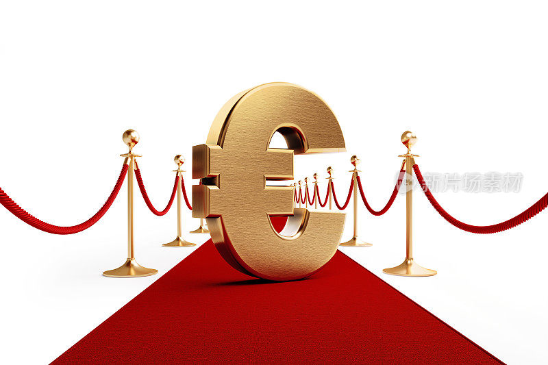 欧元符号站在红地毯上-一流的银行和金融概念