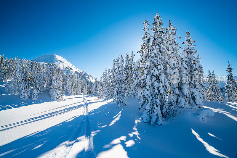 美丽的冬季景观与深雪在山区