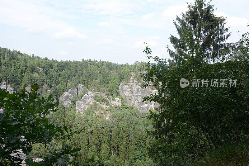 从鸟瞰图看，巴斯蒂桥附近有岩石形成