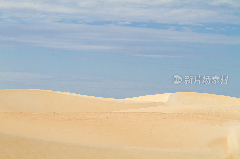 绿松石绿色，翠绿的雨水湖泻湖在一个金黄的沙丘在Jericoacoara，巴西