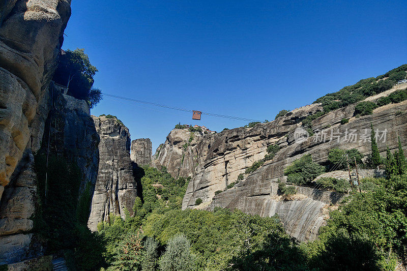 索道穿过迈特拉峡谷和卡拉姆巴卡的修道院。