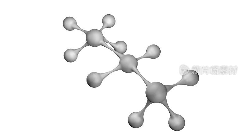 三维渲染分子结构，臭氧，氢和氧