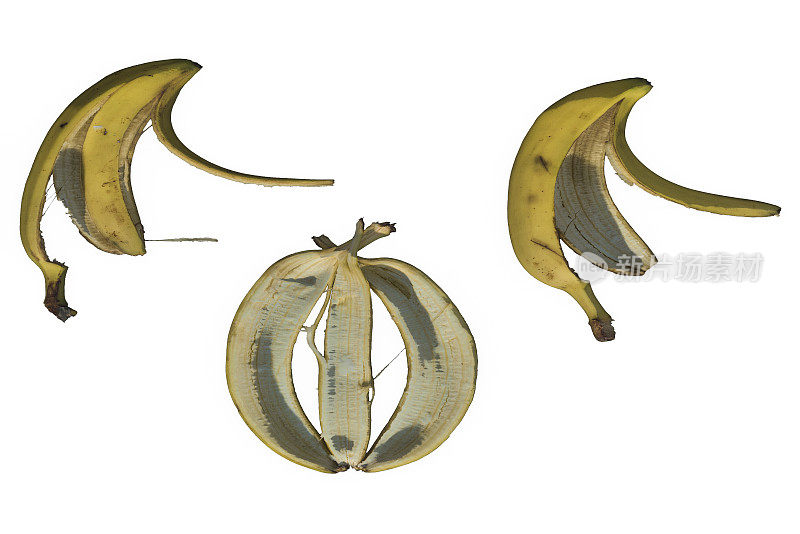 白色背景上的三种不同的香蕉皮