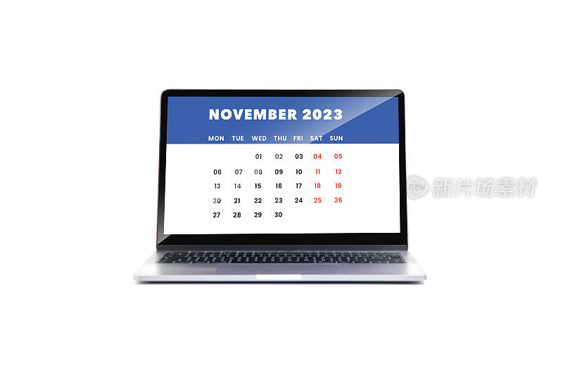 2023年11月日历在电脑屏幕上