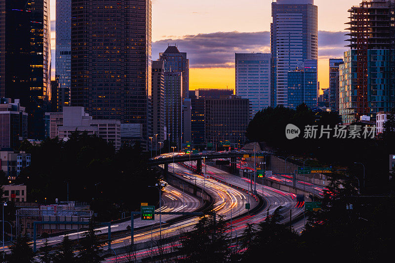 西雅图市中心华盛顿城市基础设施和高速公路与交通