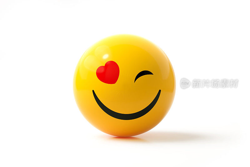 黄色球体纹理与快乐的脸表情符号在白色背景