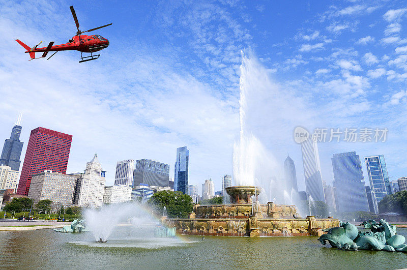直升机之旅在芝加哥，伊利诺伊州，美国