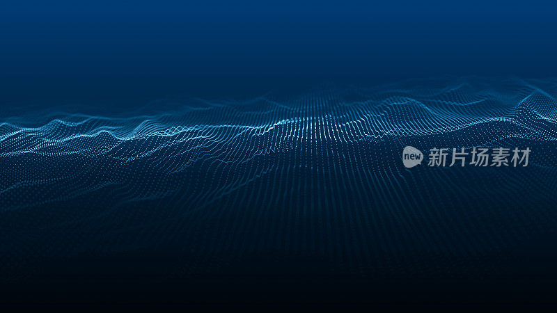 粒子波。未来的点图案在黑暗的背景。大数据数字代码。技术或科学旗帜。3D渲染