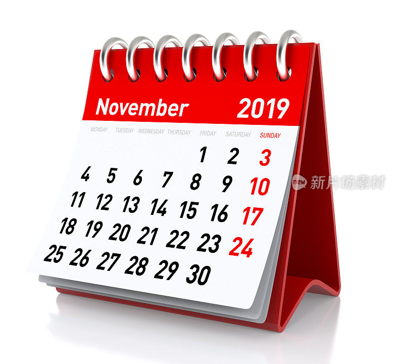 2019年11月日历。