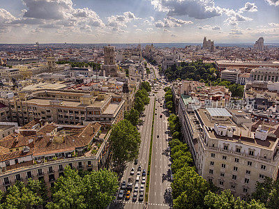 Alcalá马德里城市夏季街景鸟瞰图