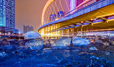 冰冻的河流，天津，中国