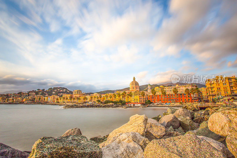 美丽的海边村庄，热那亚，佩格利，意大利，长期暴露