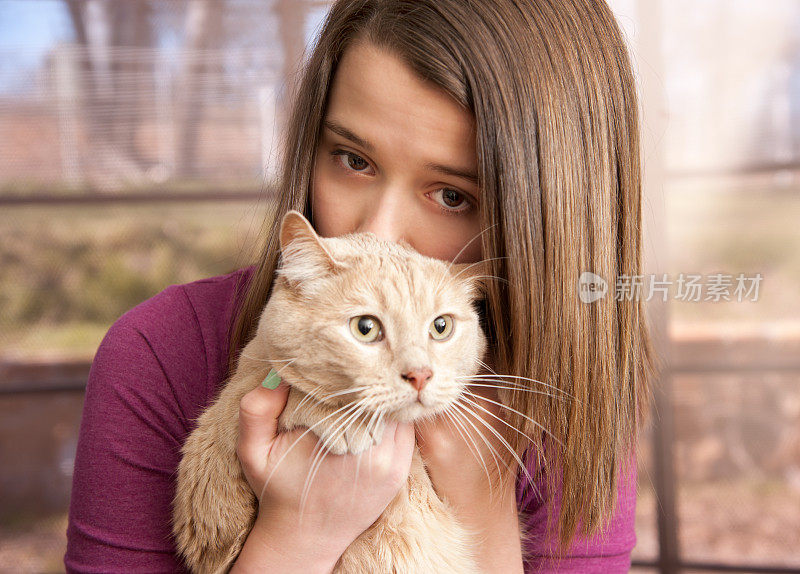 小女孩抱着她的猫