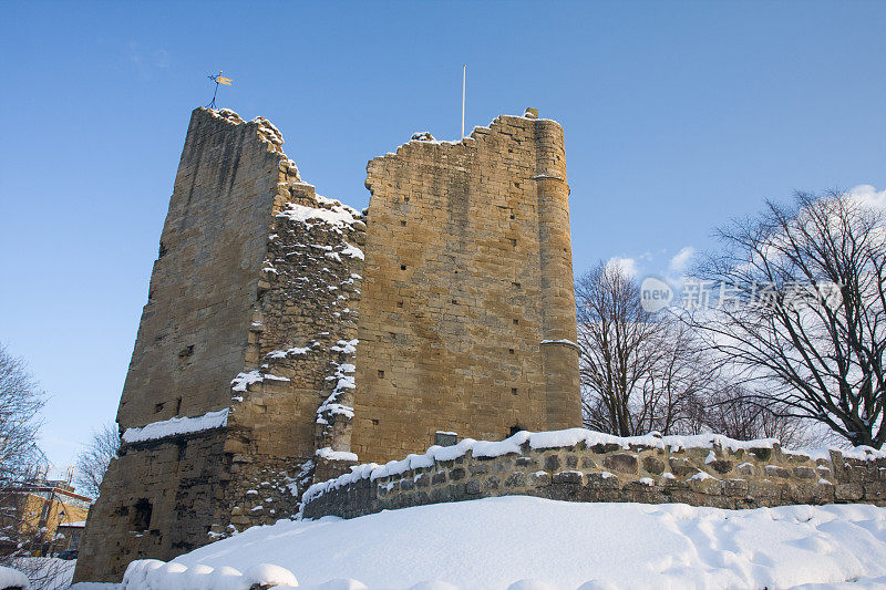 雪中的城堡废墟