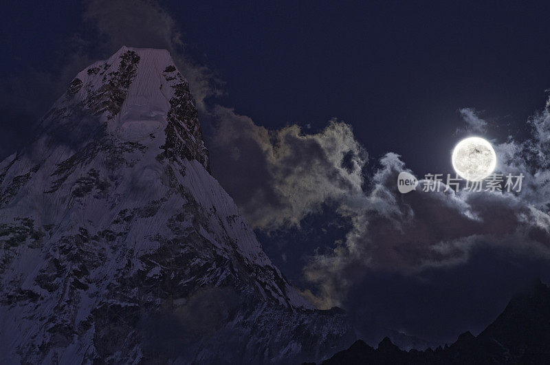 喜马拉雅山满月山雪峰阿玛达布拉姆峰尼泊尔