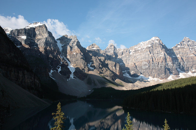 加拿大落基山脉的冰碛湖