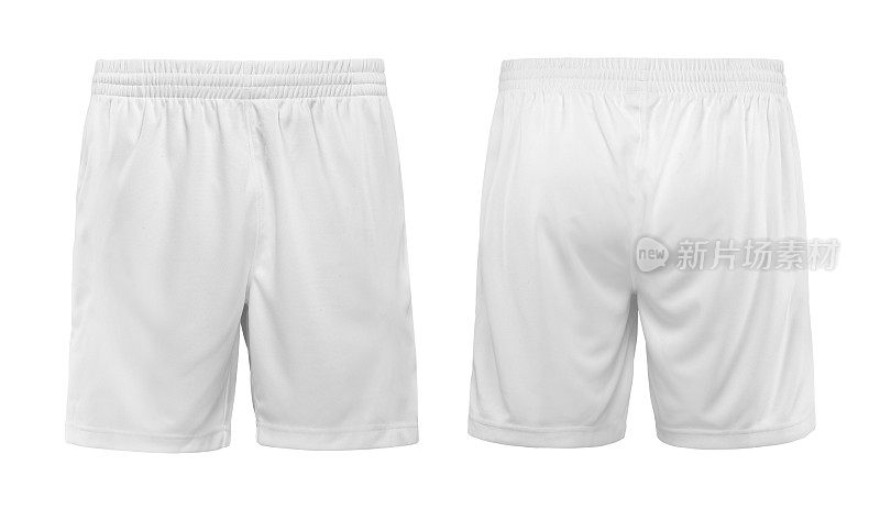 运动短裤，白色的颜色，正面和背面的观点孤立在白色。