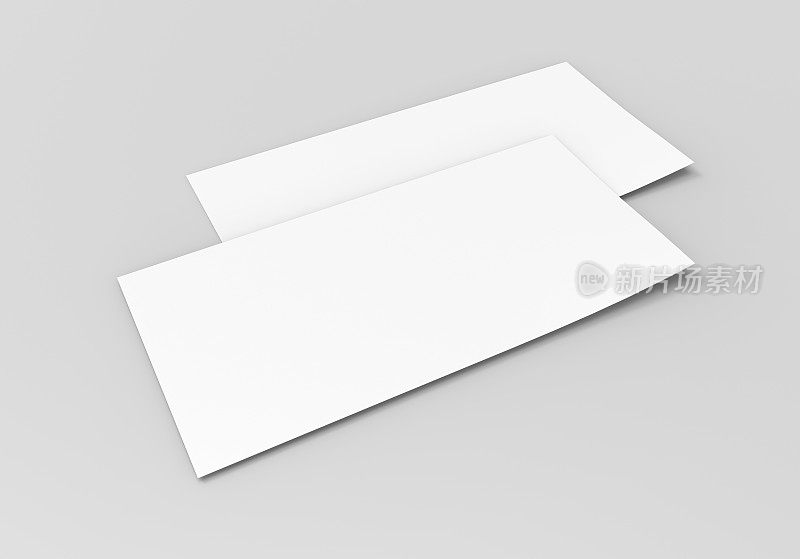 空白白色模拟模板礼品券卡上的灰色背景。用于平面设计或演示，3D渲染插图。