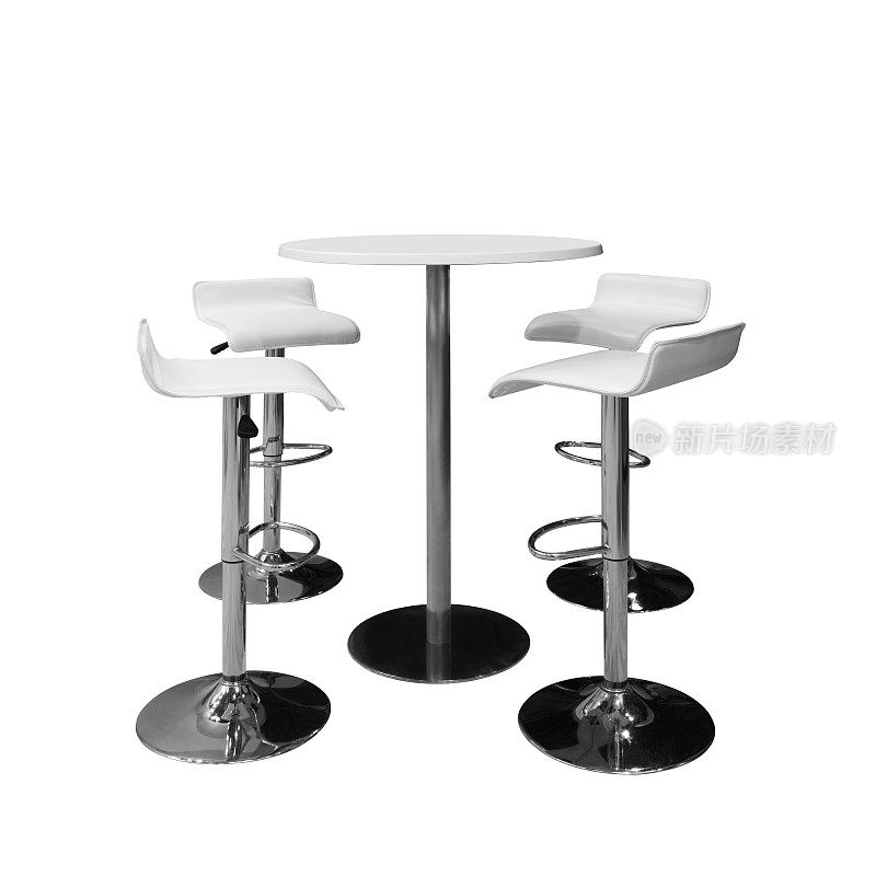 酒吧或办公椅和圆桌孤立在白色背景