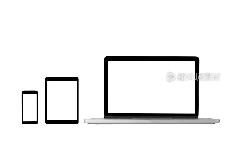 带有空白屏幕的电子设备。台式电脑，笔记本电脑，平板电脑和智能手机