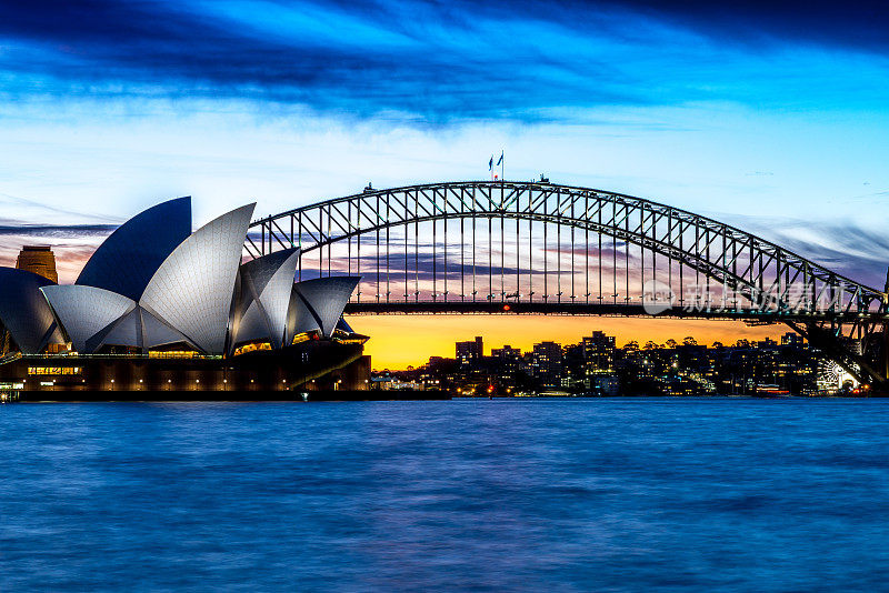 悉尼海港大桥和歌剧院的黄昏