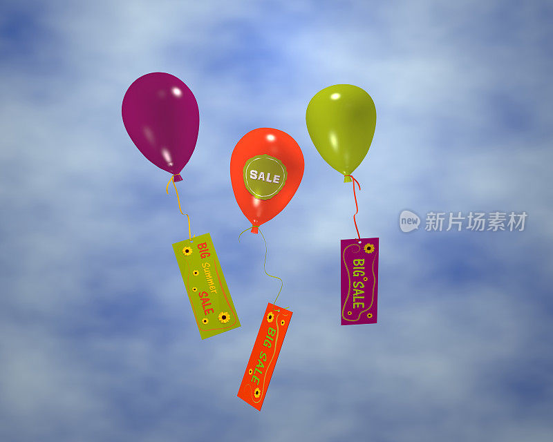 婴儿气球上贴着广告在云层里