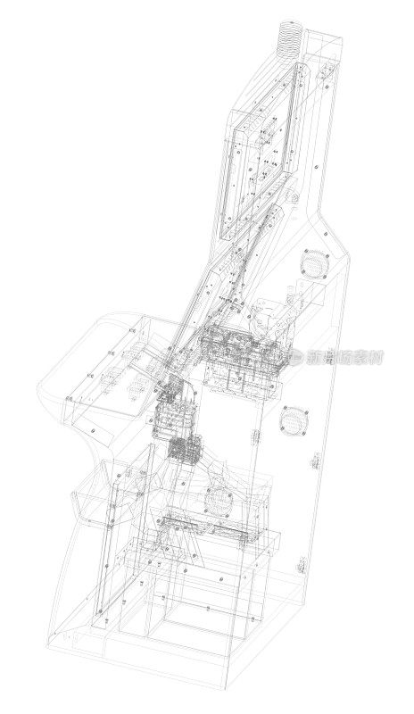 斜顶3D模型和线框隔离在白色