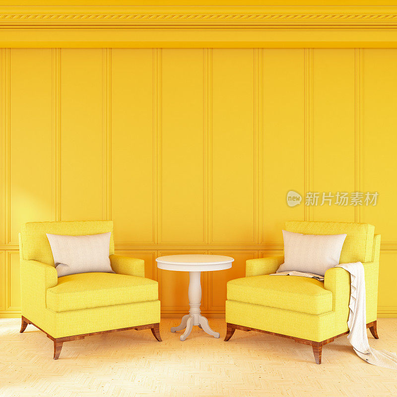 黄色内饰和两把扶手椅