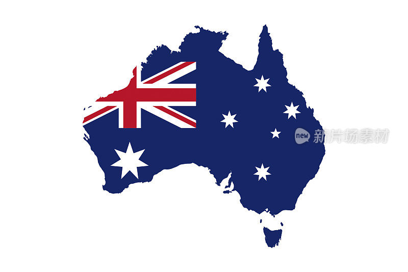 带有澳大利亚国旗的澳大利亚地图。国徽3D插画